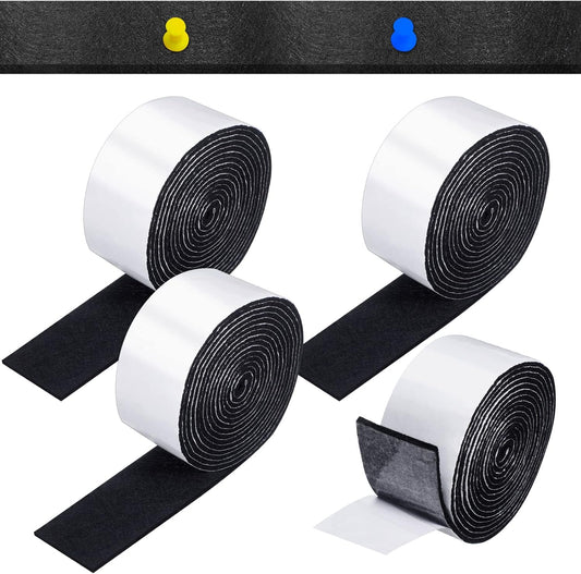 Black 2 Inch Zonon Felt Strip Rolls with Adhesive Backing - 4 Rolls of 120 Inch Self Stick Heavy Duty Polyester Tape for Furniture Protection and DIY Adhesive