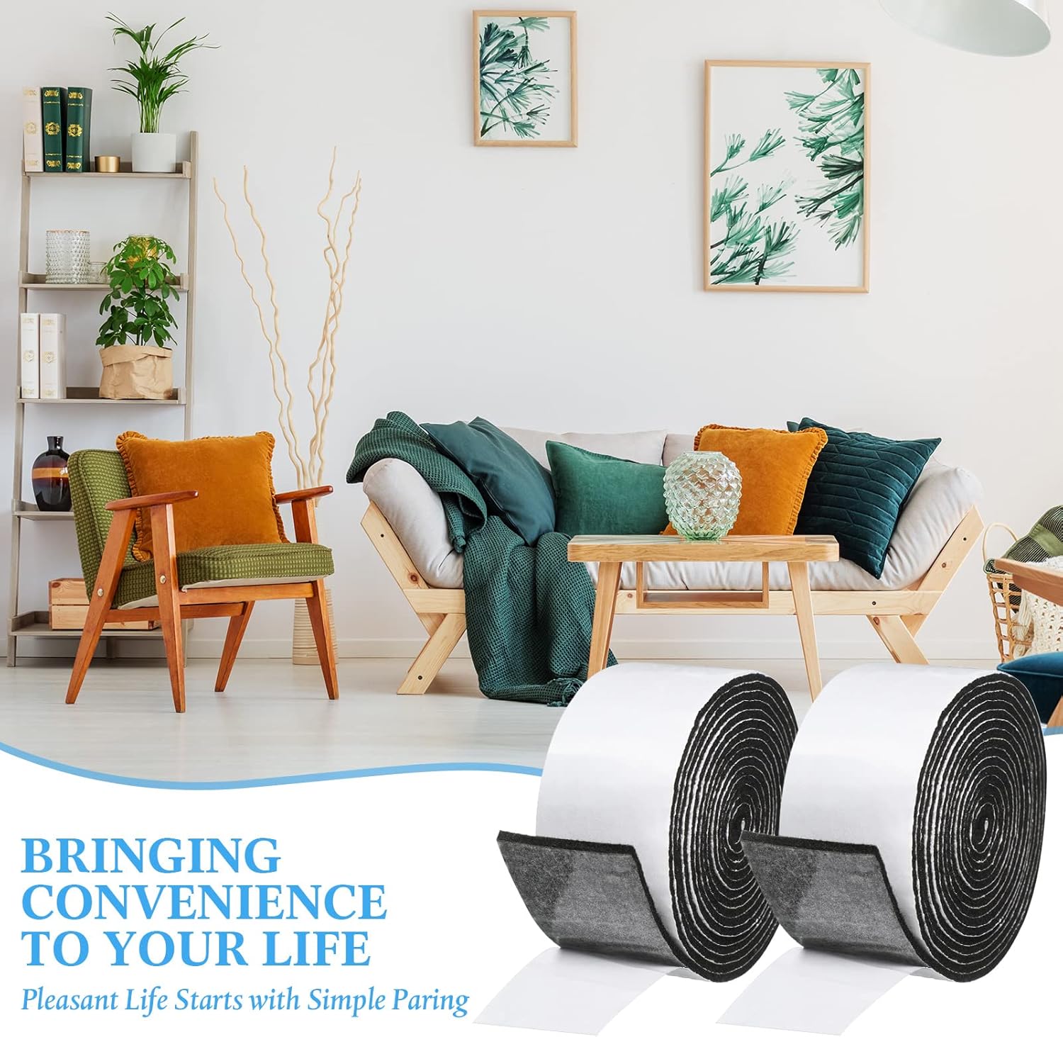 Black 2 Inch Zonon Felt Strip Rolls with Adhesive Backing - 4 Rolls of 120 Inch Self Stick Heavy Duty Polyester Tape for Furniture Protection and DIY Adhesive
