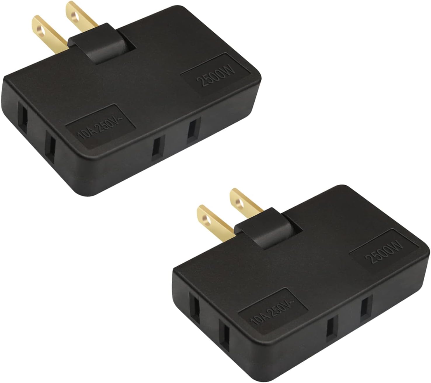 Black 2-Pack Mini Rotatable Swivel Outlet Adapter with Flat Wall Plug - Space Saving & Easy Install for Home, Office, Travel