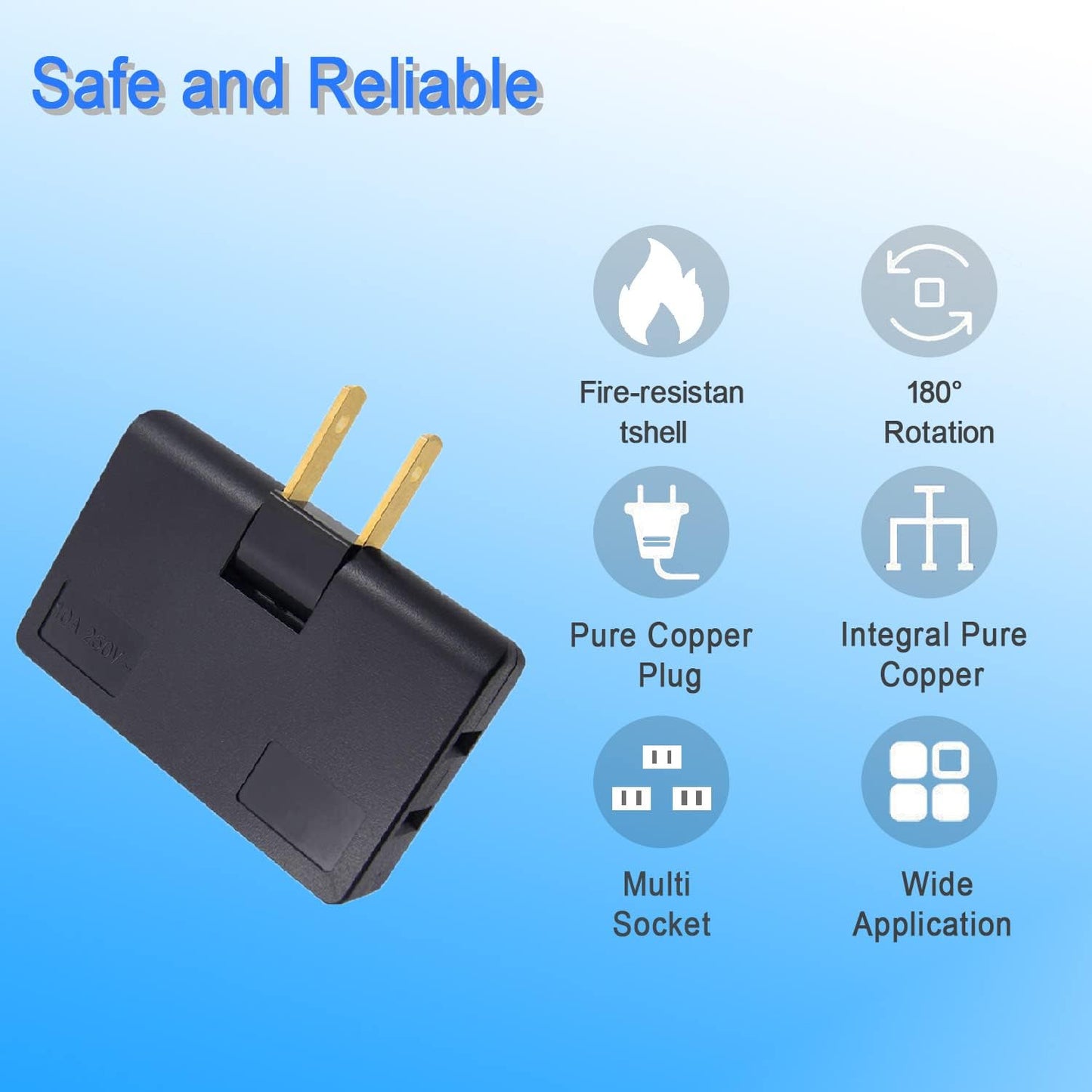 Black 2-Pack Mini Rotatable Swivel Outlet Adapter with Flat Wall Plug - Space Saving & Easy Install for Home, Office, Travel