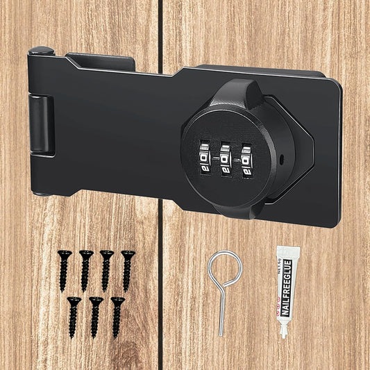 Black 3-Digit Combination Lock for Household Cabinets - Keyless Rotary Privacy Latch for Barn Doors, Mailboxes, and Office File Cabinets