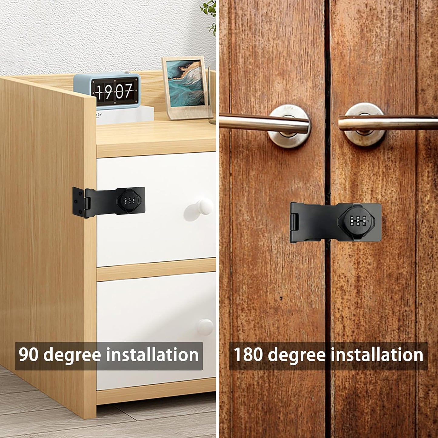 Black 3-Digit Combination Lock for Household Cabinets - Keyless Rotary Privacy Latch for Barn Doors, Mailboxes, and Office File Cabinets