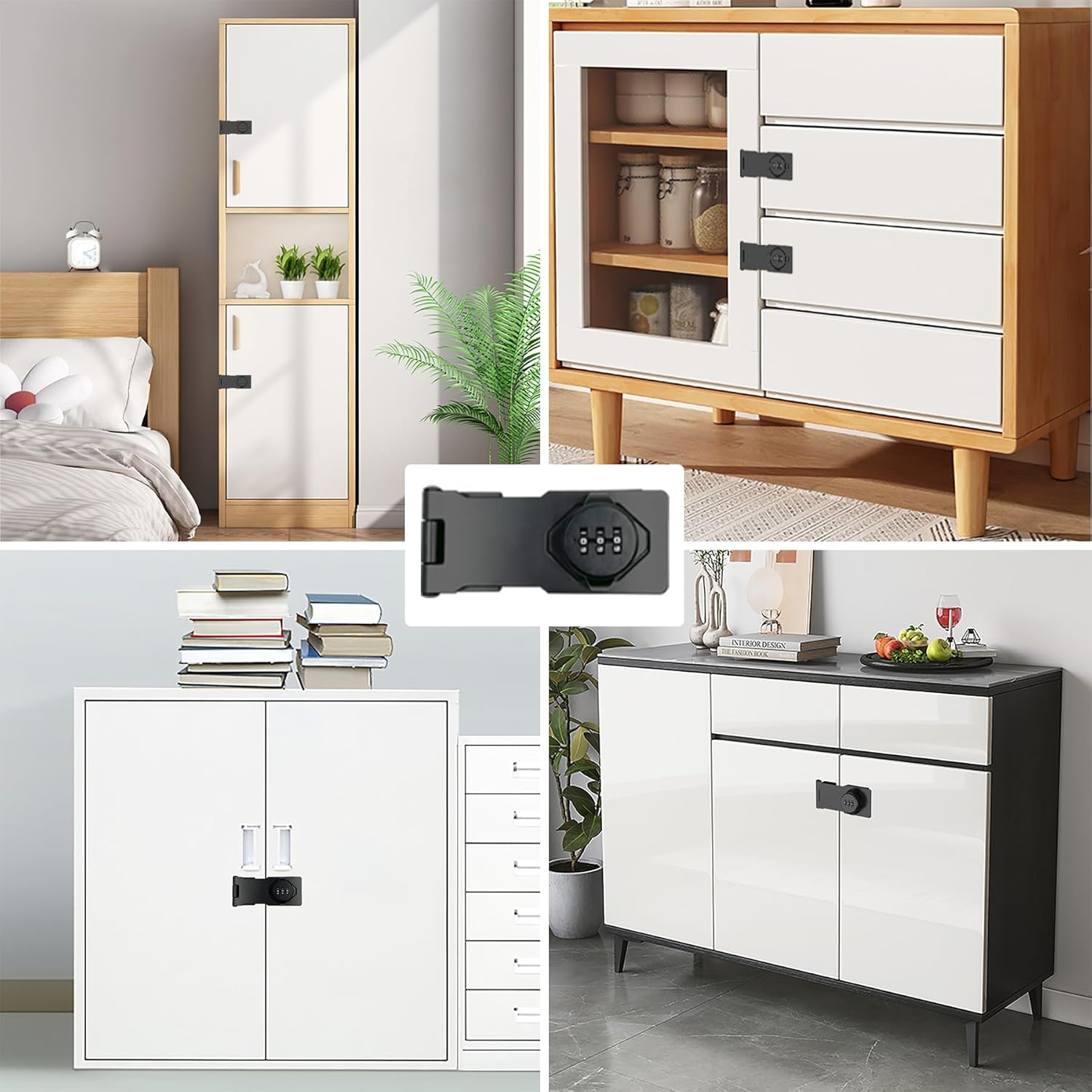 Black 3-Digit Combination Lock for Household Cabinets - Keyless Rotary Privacy Latch for Barn Doors, Mailboxes, and Office File Cabinets