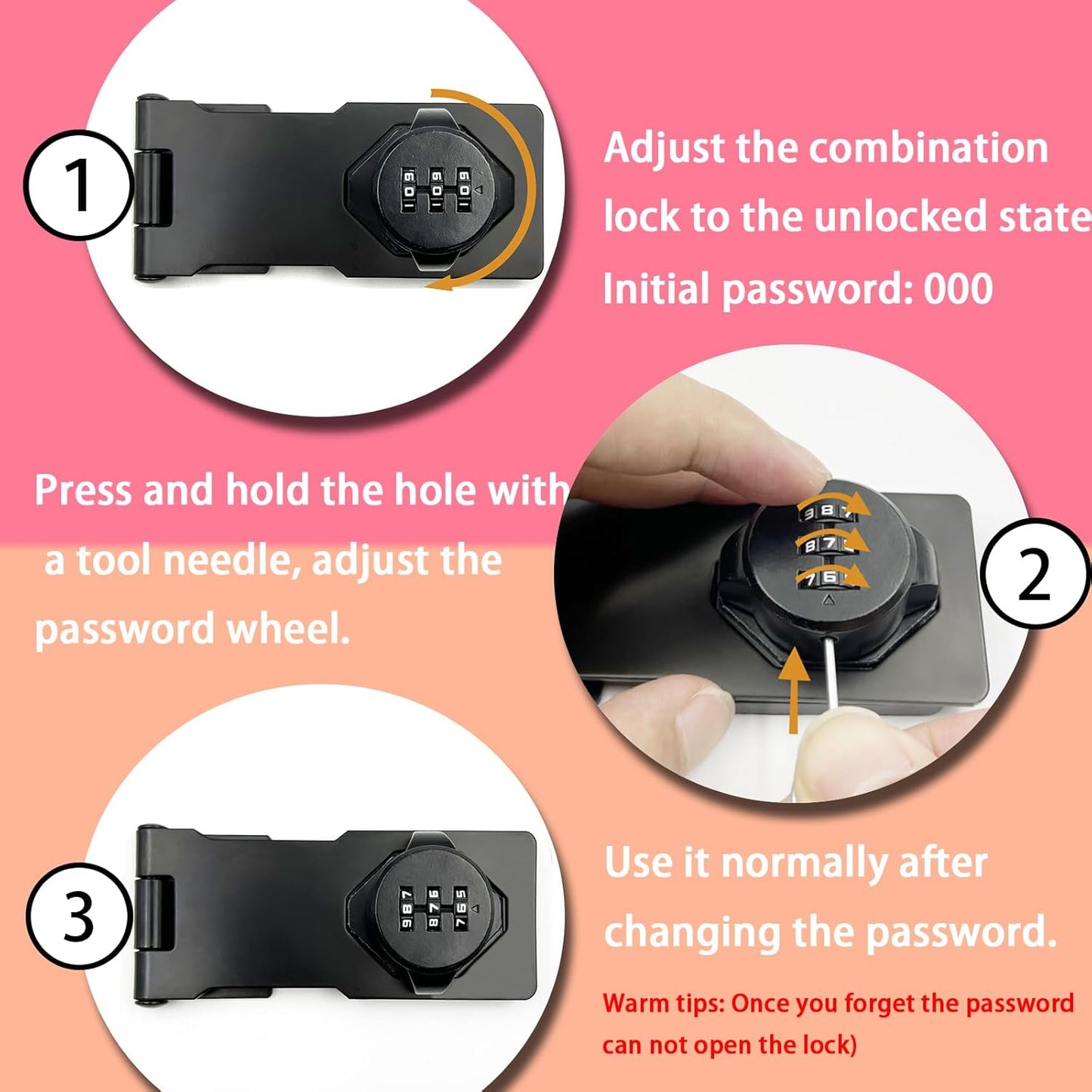 Black 3-Digit Combination Lock for Household Cabinets - Keyless Rotary Privacy Latch for Barn Doors, Mailboxes, and Office File Cabinets