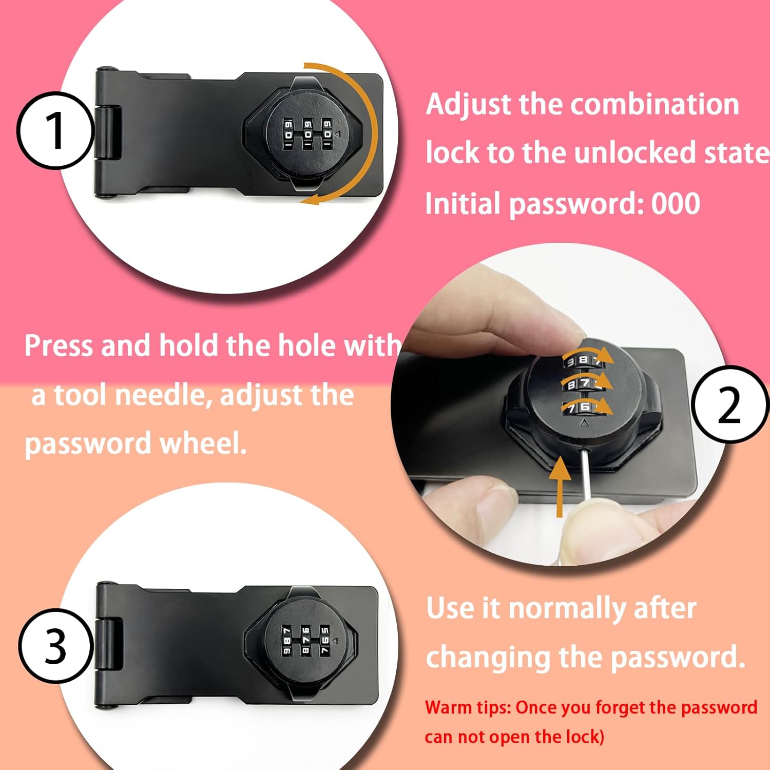 Black 3-Digit Combination Lock for Household Cabinets - Keyless Rotary Privacy Latch for Barn Doors, Mailboxes, and Office File Cabinets