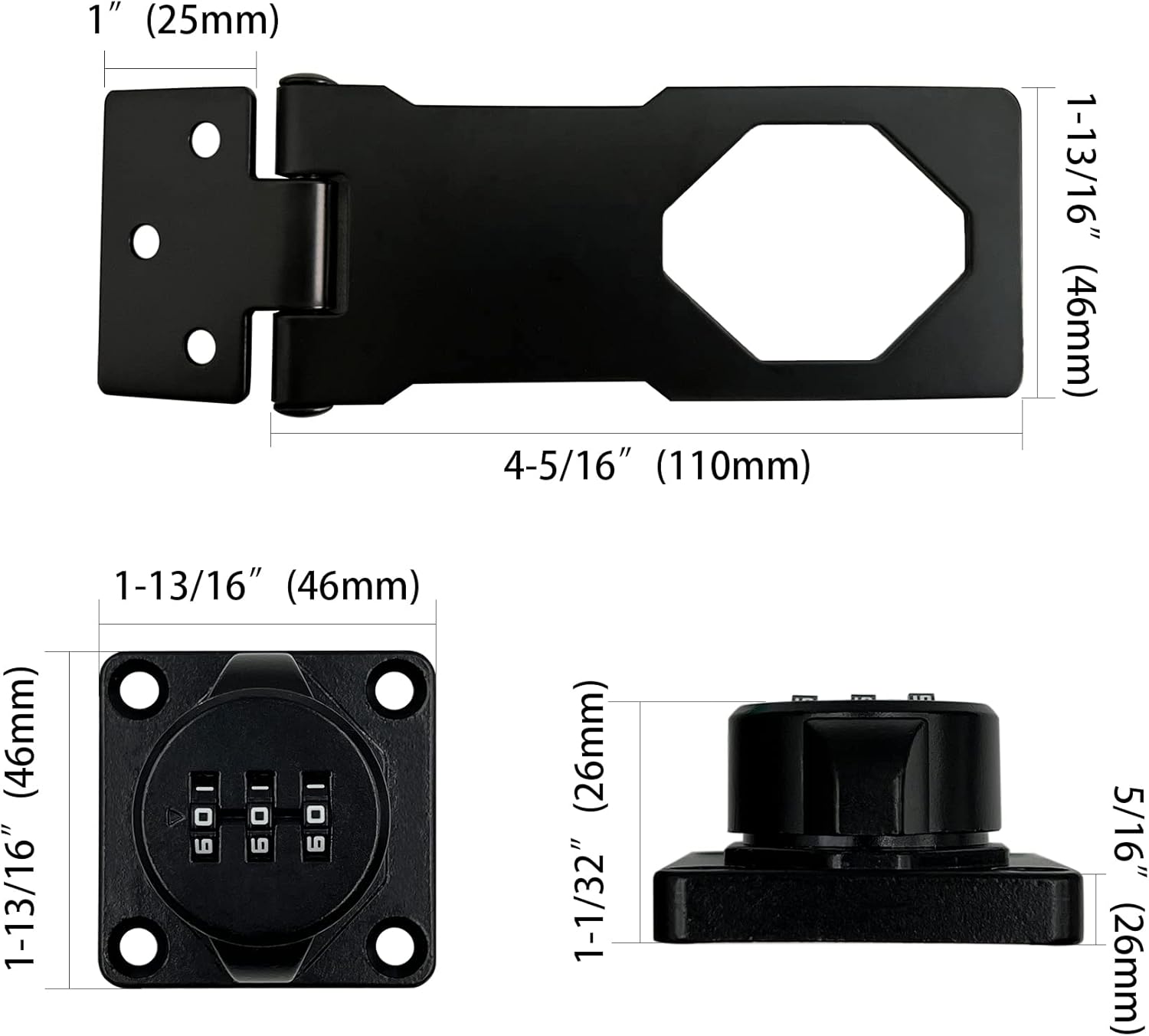 Black 3-Digit Combination Lock for Household Cabinets - Keyless Rotary Privacy Latch for Barn Doors, Mailboxes, and Office File Cabinets