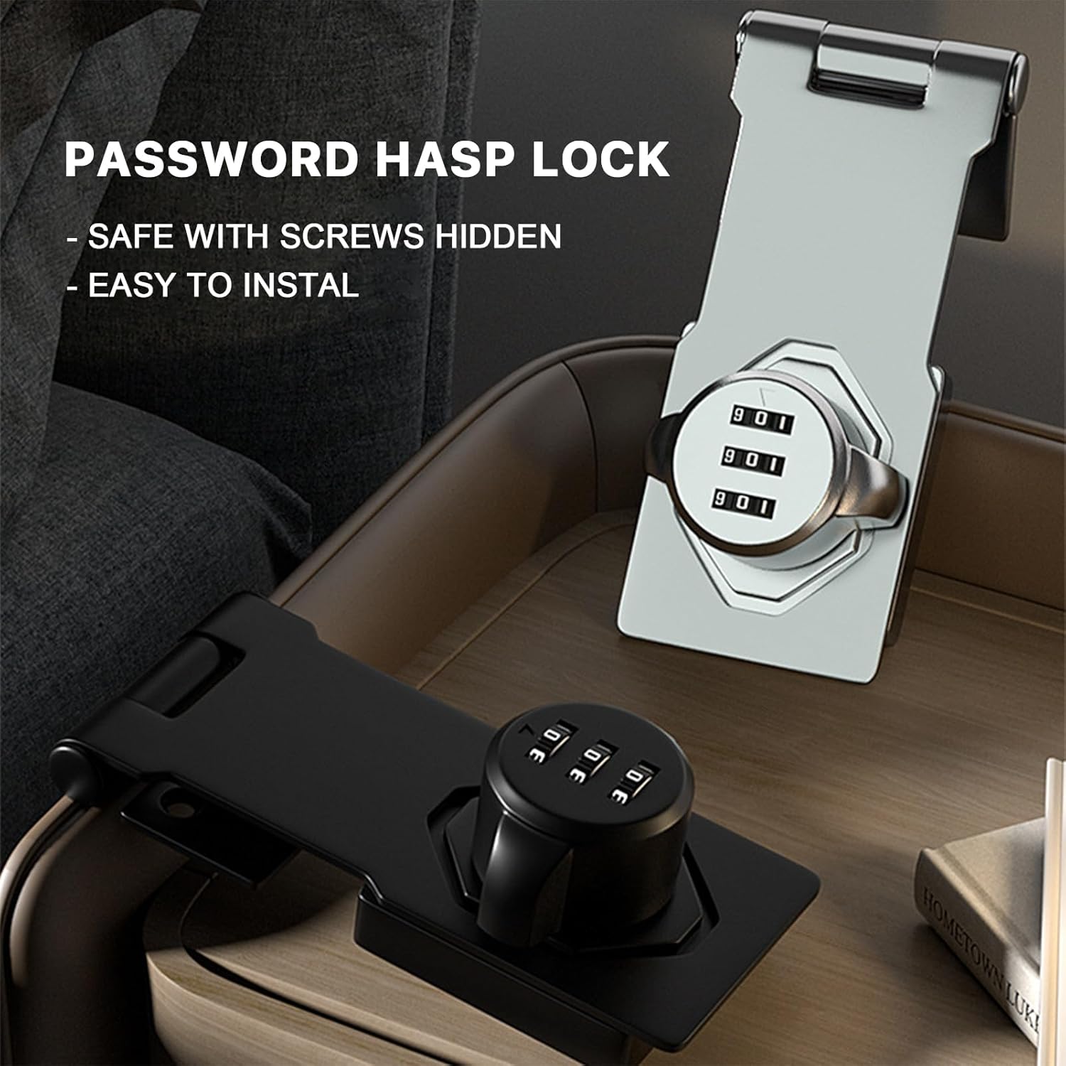 Black 3-Digit Rotary Combination Lock for Cabinets, Drawers, Closets - Easy-to-Use Keyless Latch for Home & Office - 1 Pack