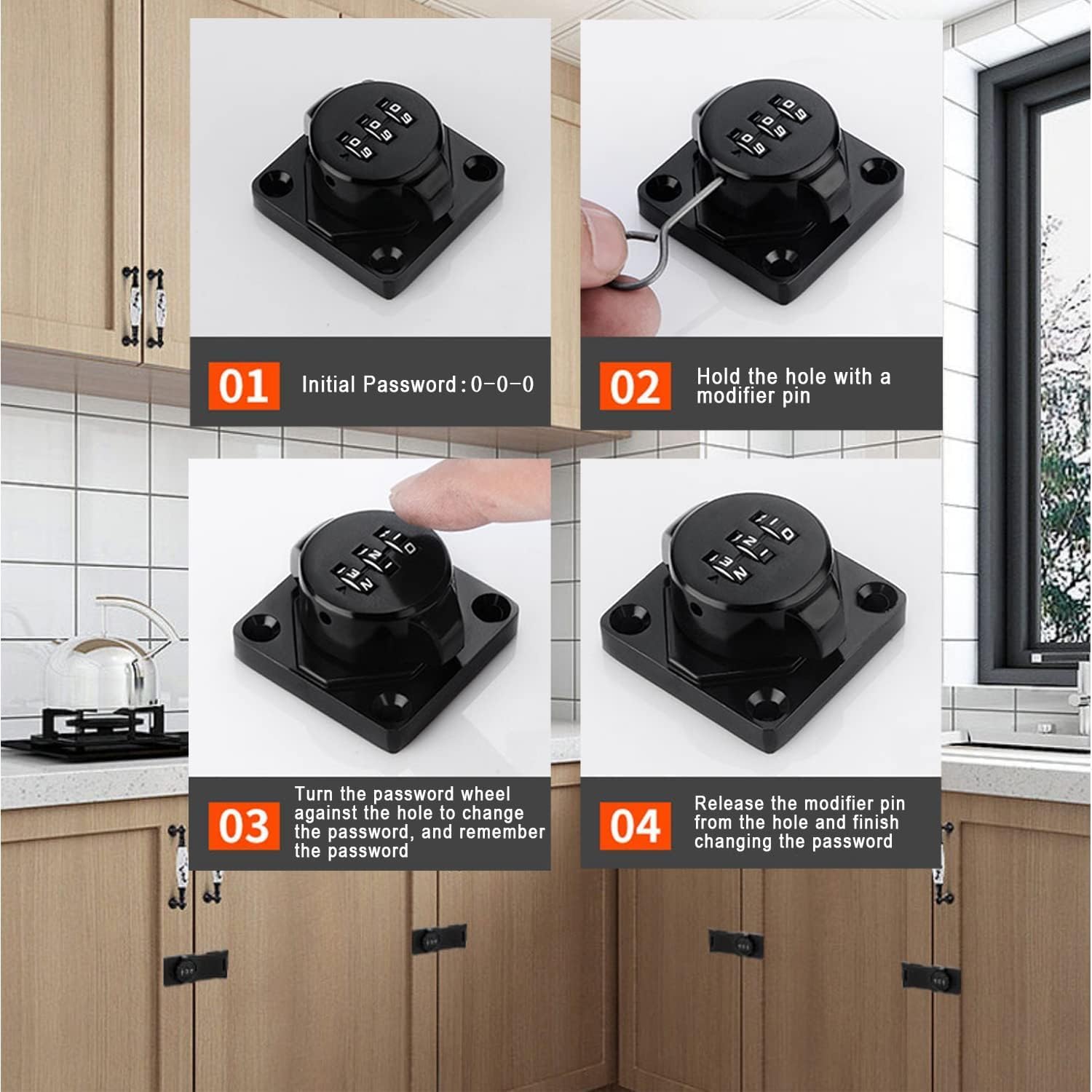 Black 3-Digit Rotary Combination Lock for Cabinets, Drawers, Closets - Easy-to-Use Keyless Latch for Home & Office - 1 Pack