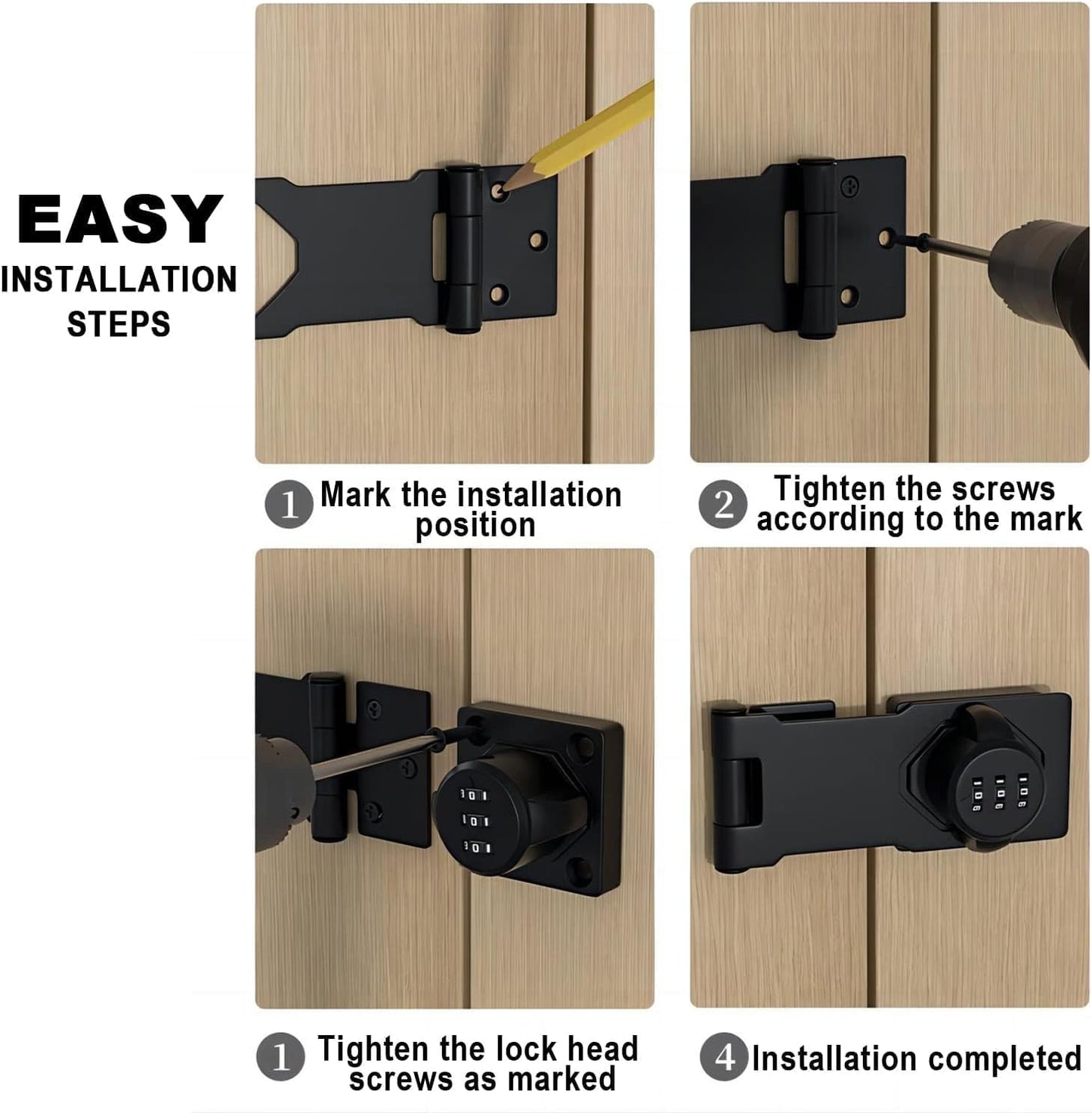 Black 3-Digit Rotary Combination Lock for Cabinets, Drawers, Closets - Easy-to-Use Keyless Latch for Home & Office - 1 Pack