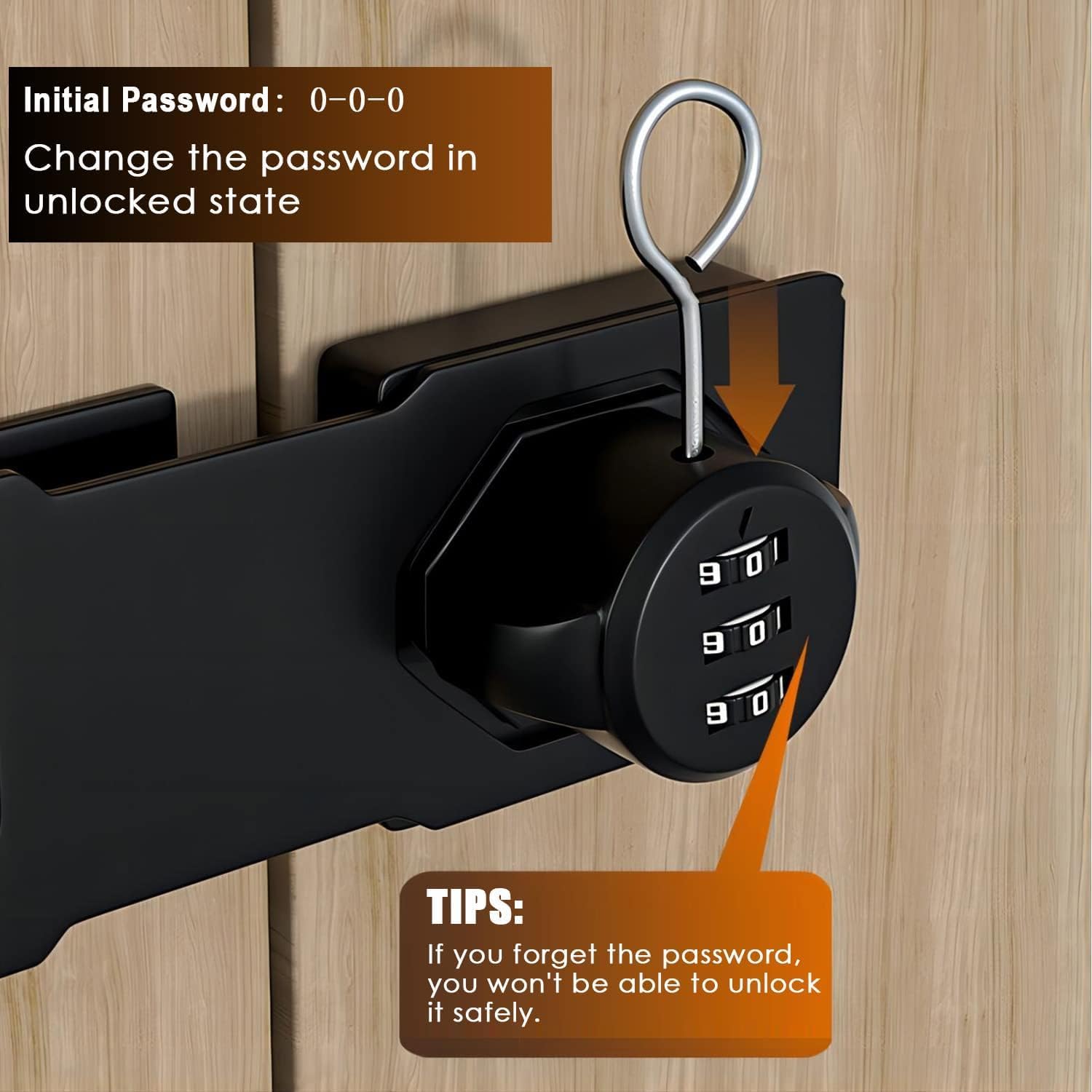 Black 3-Digit Rotary Combination Lock for Cabinets, Drawers, Closets - Easy-to-Use Keyless Latch for Home & Office - 1 Pack