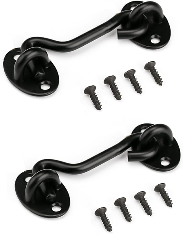 Black 3-Inch Privacy Hook and Eye Latch Lock for Barn Doors - Set of 2
