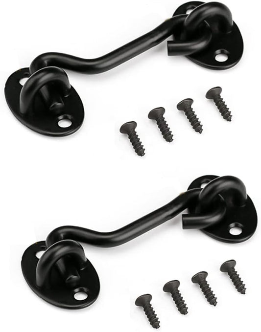 Black 3-Inch Privacy Hook and Eye Latch Lock for Barn Doors - Set of 2