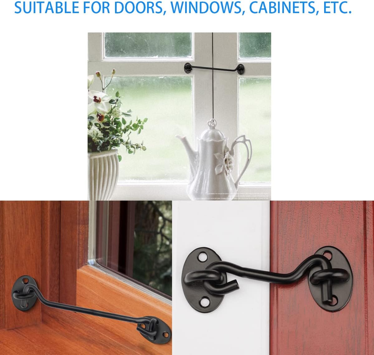 Black 3-Inch Privacy Hook and Eye Latch Lock for Barn Doors - Set of 2