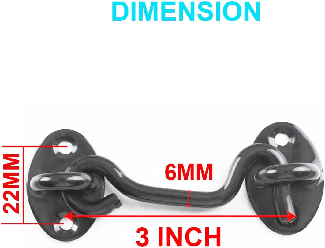 Black 3-Inch Privacy Hook and Eye Latch Lock for Barn Doors - Set of 2