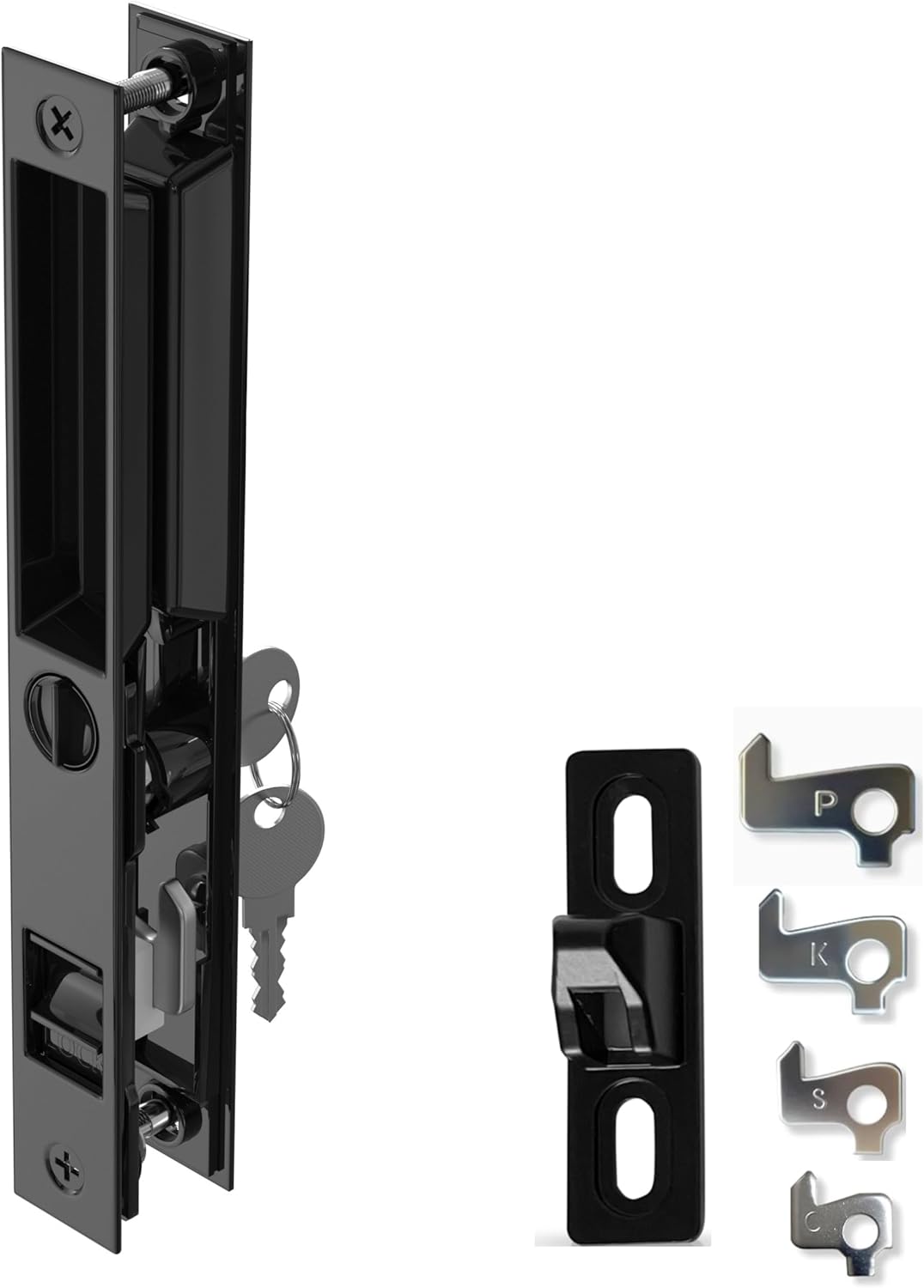 Black 6-5/8" T-HAKEN Sliding Glass Door Handle Set - Patio Door Replacement for Left and Right-Handed Doors (Keyed) - WildKart