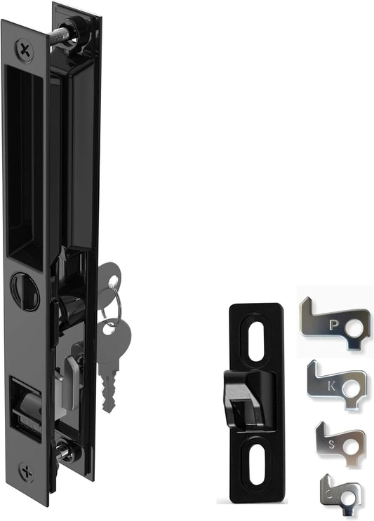 Black 6-5/8" T-HAKEN Sliding Glass Door Handle Set - Patio Door Replacement for Left and Right-Handed Doors (Keyed) - WildKart