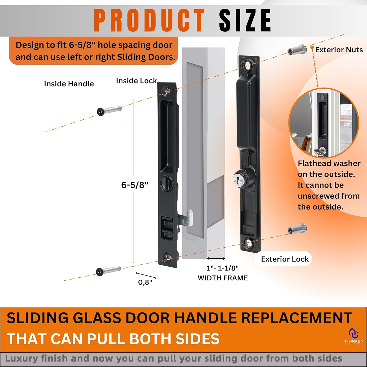 Black 6-5/8" T-HAKEN Sliding Glass Door Handle Set - Patio Door Replacement for Left and Right-Handed Doors (Keyed) - WildKart