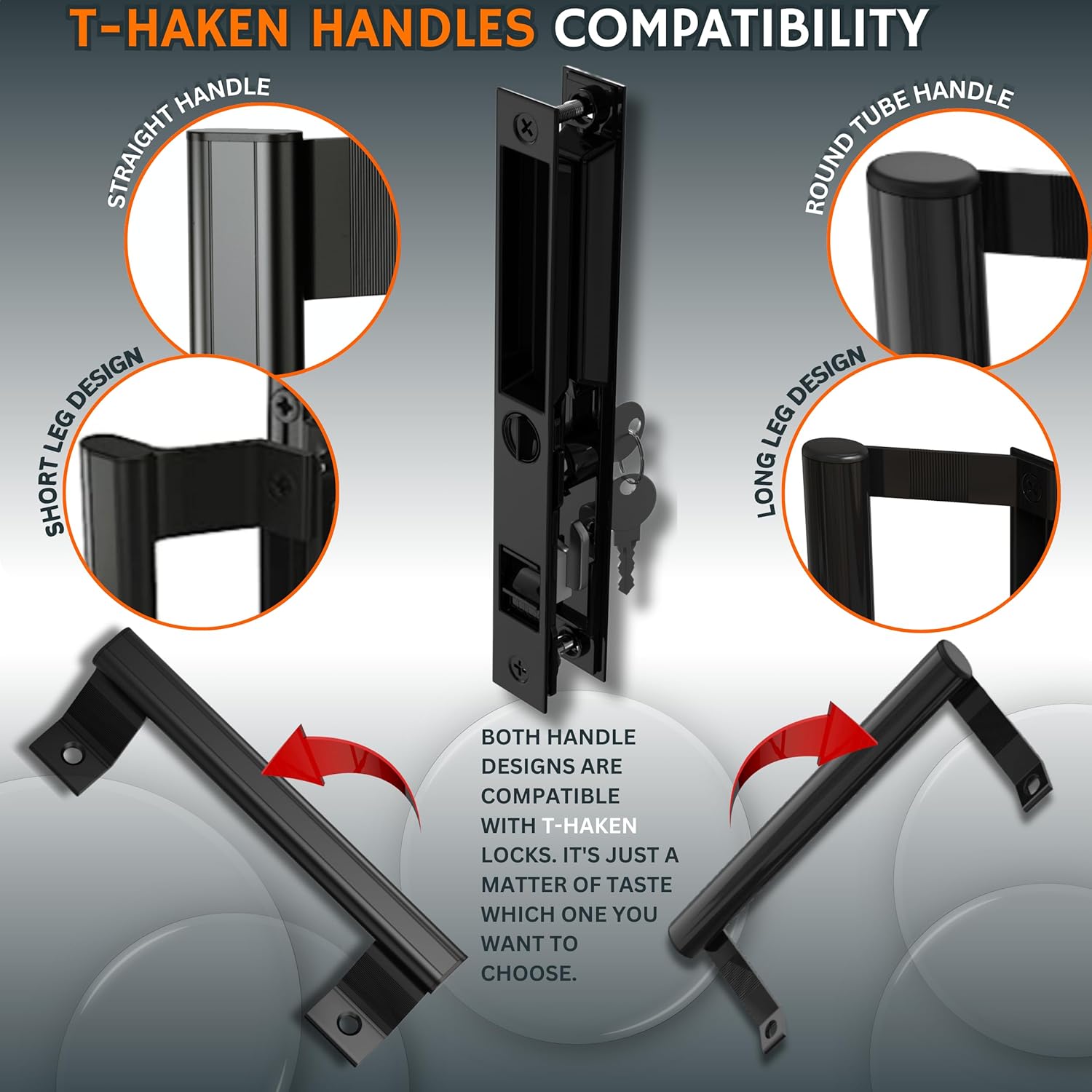 Black 6-5/8" T-HAKEN Sliding Glass Door Handle Set - Patio Door Replacement for Left and Right-Handed Doors (Keyed) - WildKart