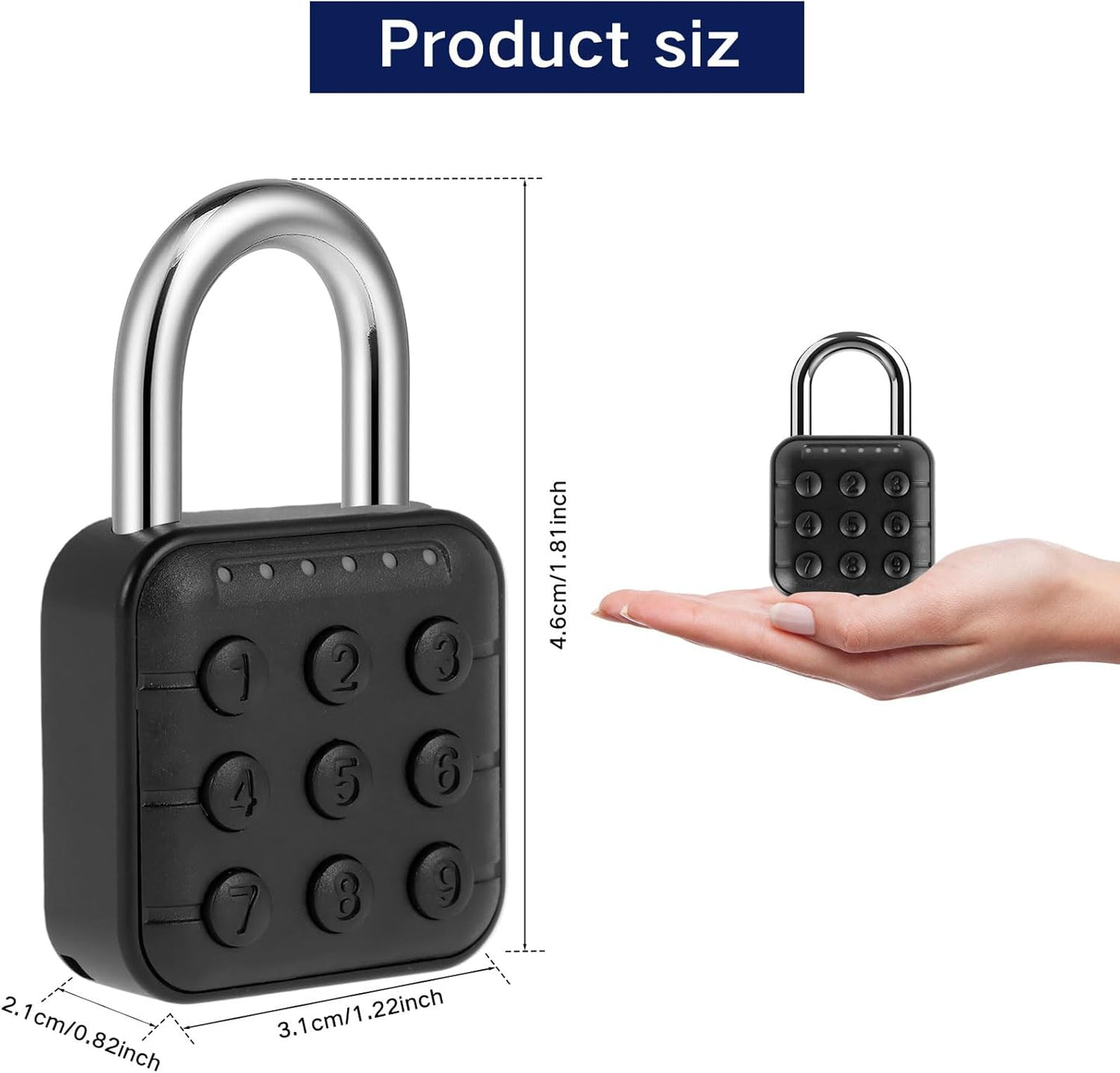 Black 6 Digit Combination Lock for Gym and School Lockers - Aluminum Alloy Digital Padlock for Secure Code Access - Push Button Security Padlock for Password Protection - WildKart