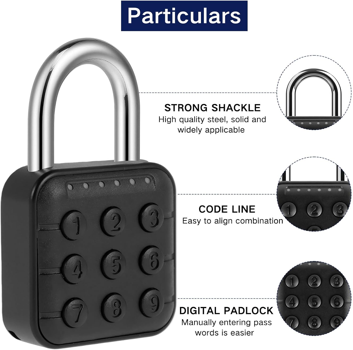 Black 6 Digit Combination Lock for Gym and School Lockers - Aluminum Alloy Digital Padlock for Secure Code Access - Push Button Security Padlock for Password Protection - WildKart
