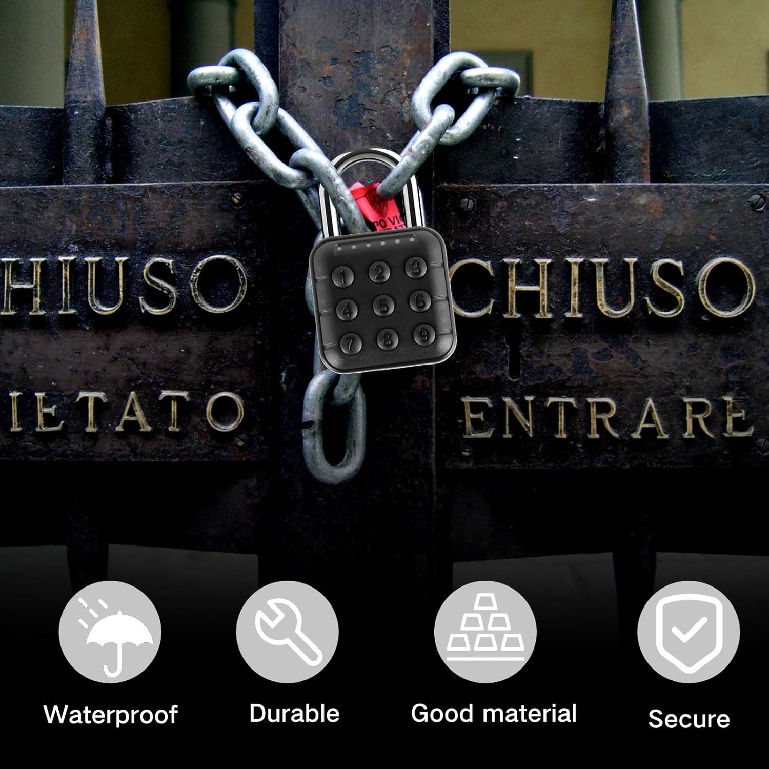 Black 6 Digit Combination Lock for Gym and School Lockers - Aluminum Alloy Digital Padlock for Secure Code Access - Push Button Security Padlock for Password Protection - WildKart