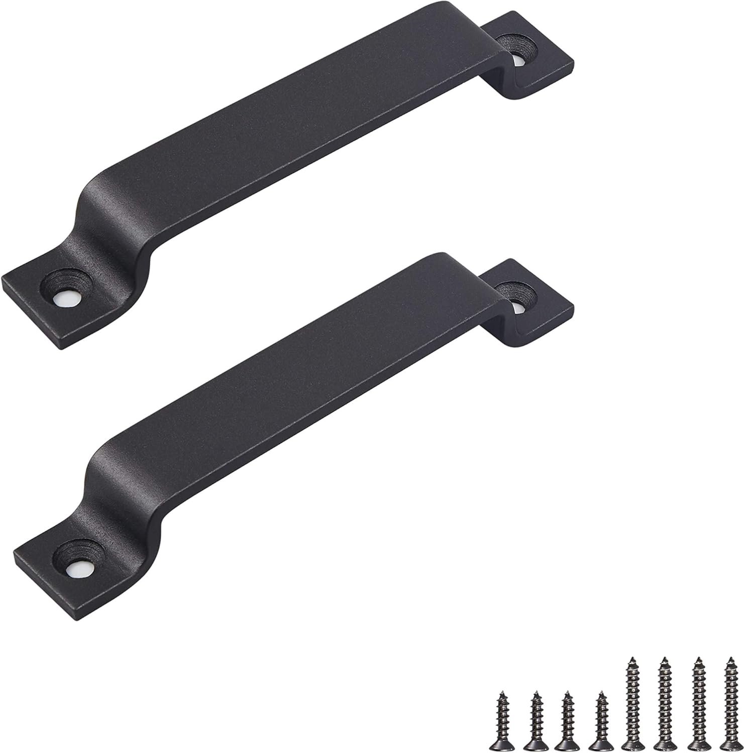 Black 6.42 inch Barn Door Handle Set (Pack of 2) - Pull Handle for Sliding Doors - Ideal for Gates, Cabinets, Closets, and Garages - Includes 2 Sets of Screws in Different Lengths