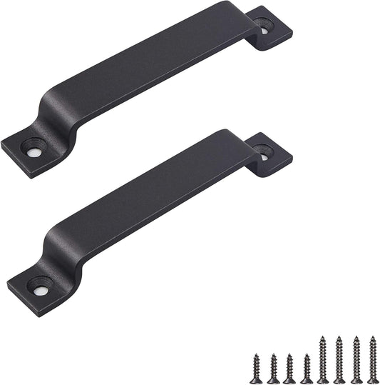 Black 6.42 inch Barn Door Handle Set (Pack of 2) - Pull Handle for Sliding Doors - Ideal for Gates, Cabinets, Closets, and Garages - Includes 2 Sets of Screws in Different Lengths