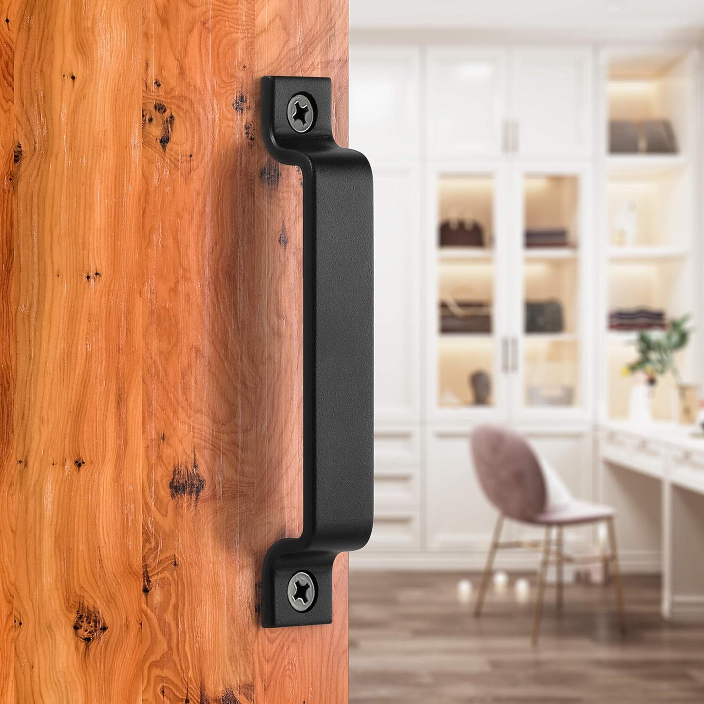 Black 6.42 inch Barn Door Handle Set (Pack of 2) - Pull Handle for Sliding Doors - Ideal for Gates, Cabinets, Closets, and Garages - Includes 2 Sets of Screws in Different Lengths