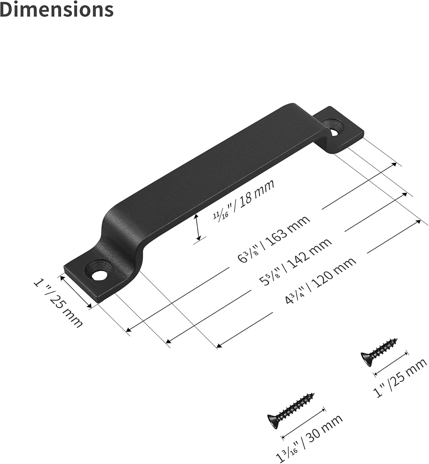 Black 6.42 inch Barn Door Handle Set (Pack of 2) - Pull Handle for Sliding Doors - Ideal for Gates, Cabinets, Closets, and Garages - Includes 2 Sets of Screws in Different Lengths