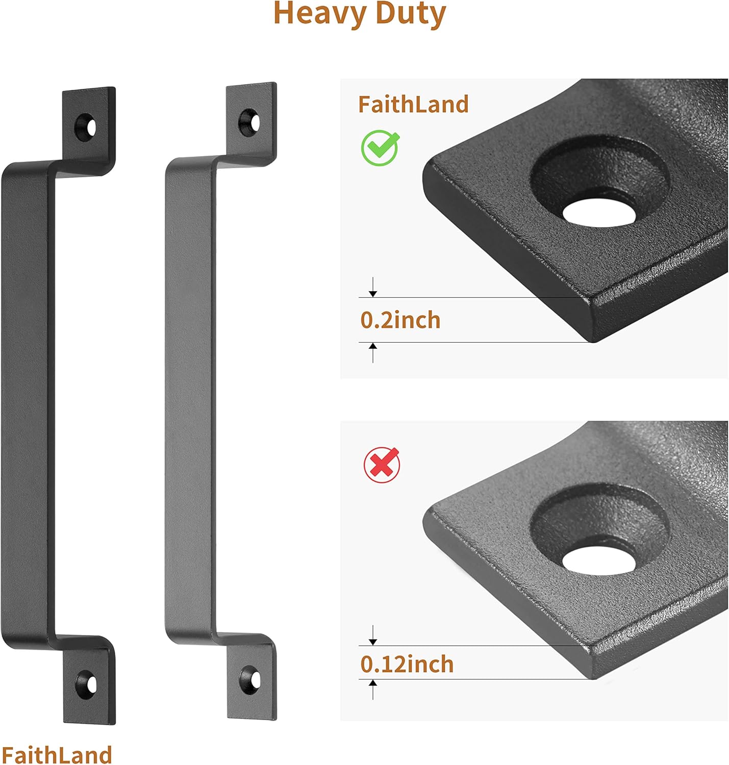 Black 6.42 inch Barn Door Handle Set (Pack of 2) - Pull Handle for Sliding Doors - Ideal for Gates, Cabinets, Closets, and Garages - Includes 2 Sets of Screws in Different Lengths