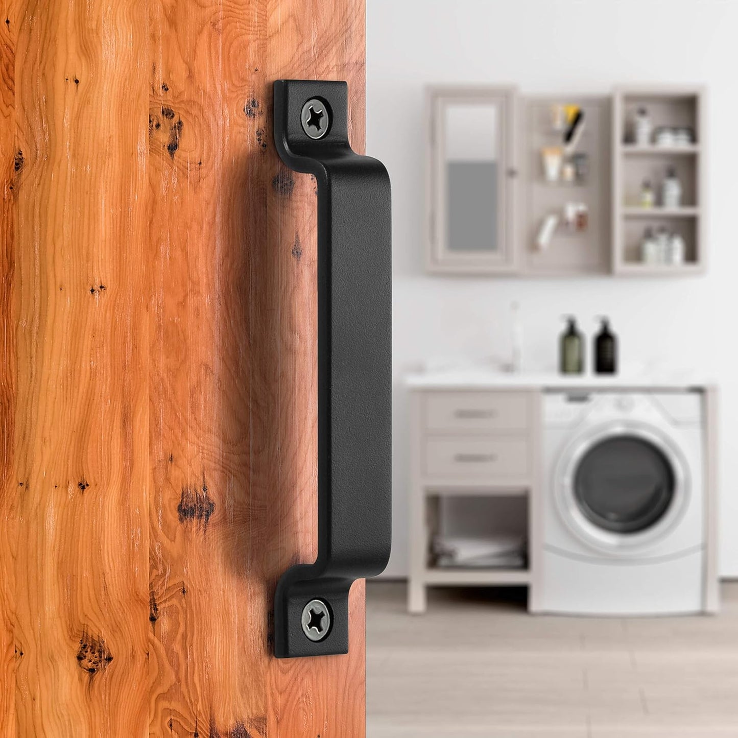 Black 6.42 inch Barn Door Handle Set (Pack of 2) - Pull Handle for Sliding Doors - Ideal for Gates, Cabinets, Closets, and Garages - Includes 2 Sets of Screws in Different Lengths