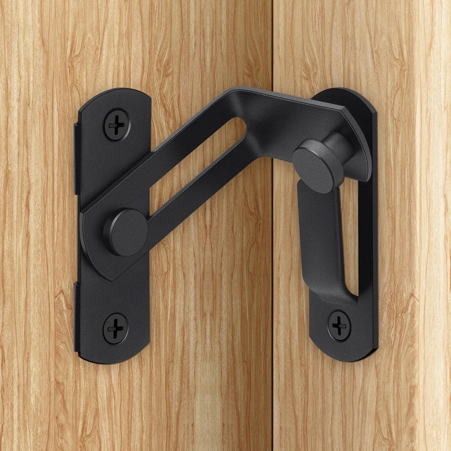 Black 90 Degree Flip Door Sliding Latch with Screws for Safety - Ideal for Barn, Window, Fence, Pet, Sliding Doors - Indoor/Outdoor