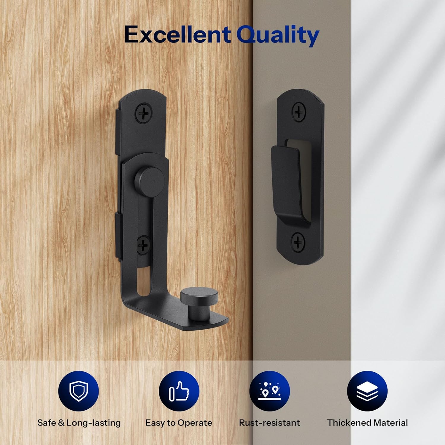 Black 90 Degree Flip Door Sliding Latch with Screws for Safety - Ideal for Barn, Window, Fence, Pet, Sliding Doors - Indoor/Outdoor