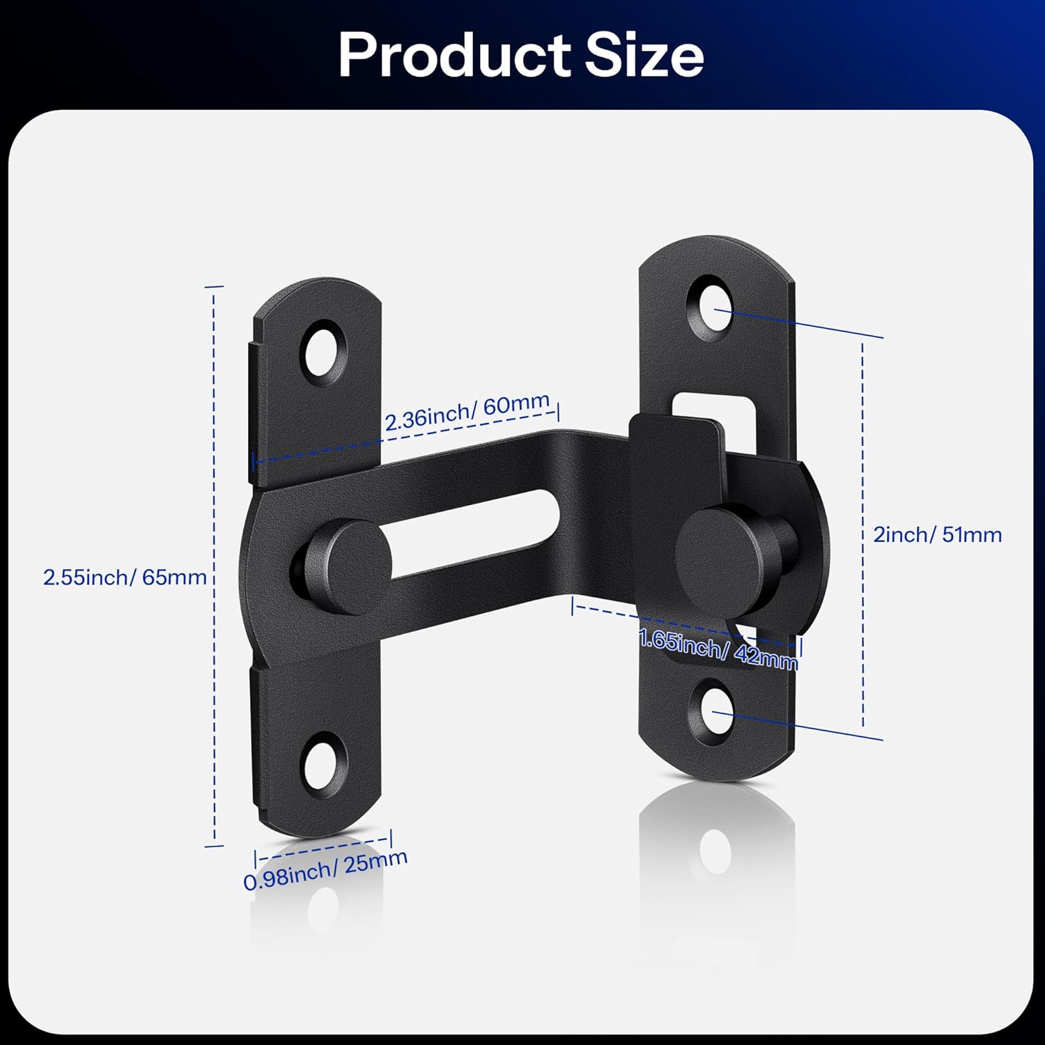 Black 90 Degree Flip Door Sliding Latch with Screws for Safety - Ideal for Barn, Window, Fence, Pet, Sliding Doors - Indoor/Outdoor