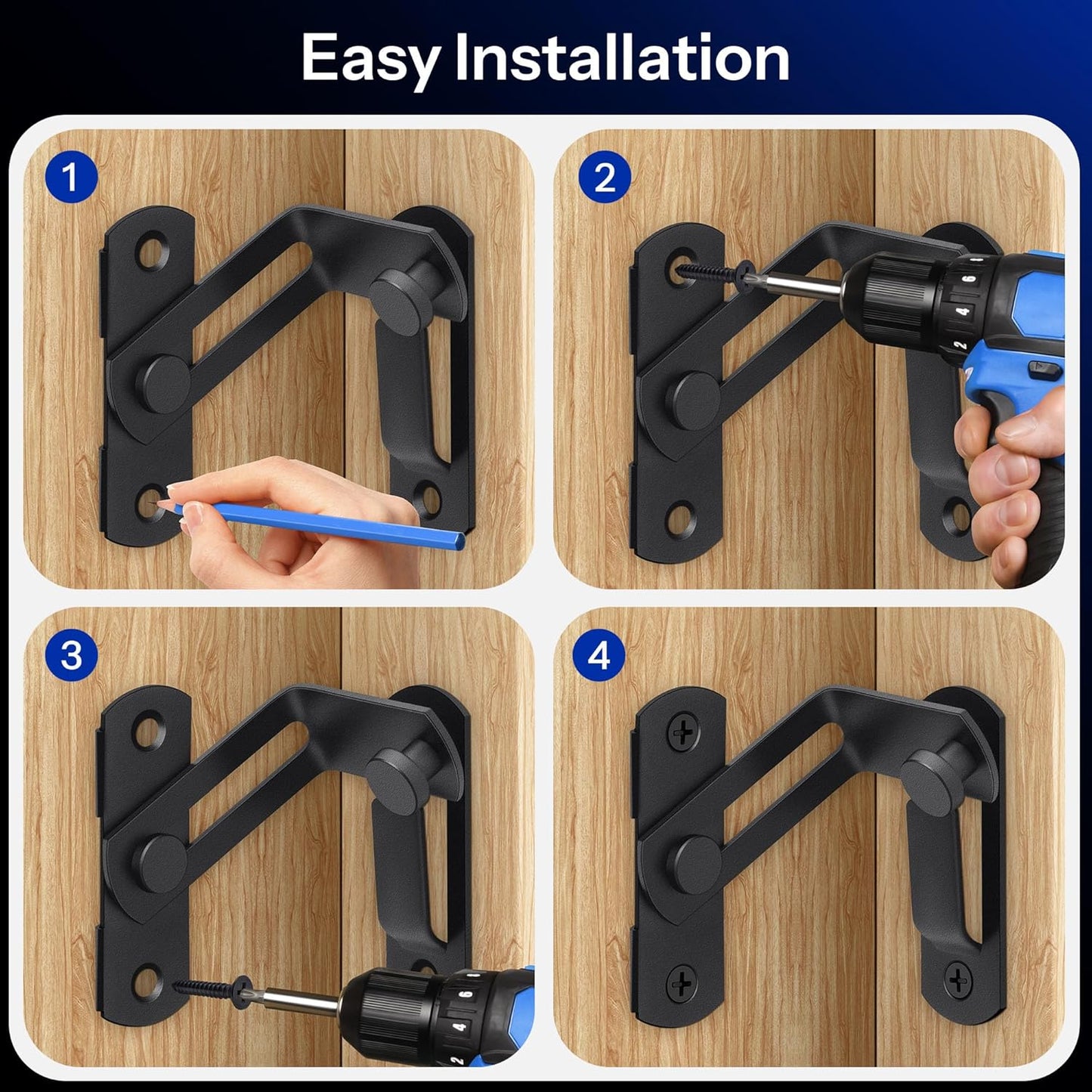 Black 90 Degree Flip Door Sliding Latch with Screws for Safety - Ideal for Barn, Window, Fence, Pet, Sliding Doors - Indoor/Outdoor