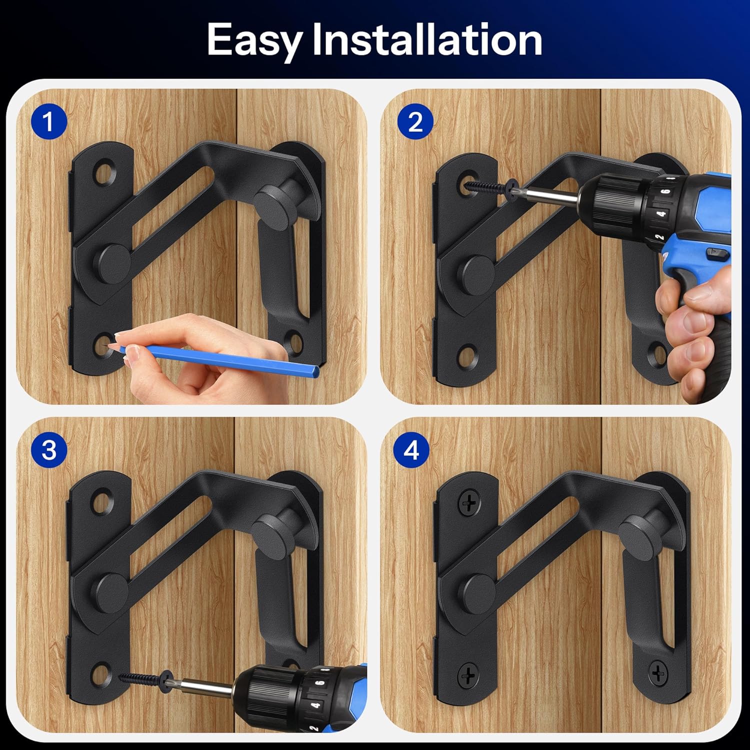 Black 90 Degree Flip Door Sliding Latch with Screws for Safety - Ideal for Barn, Window, Fence, Pet, Sliding Doors - Indoor/Outdoor