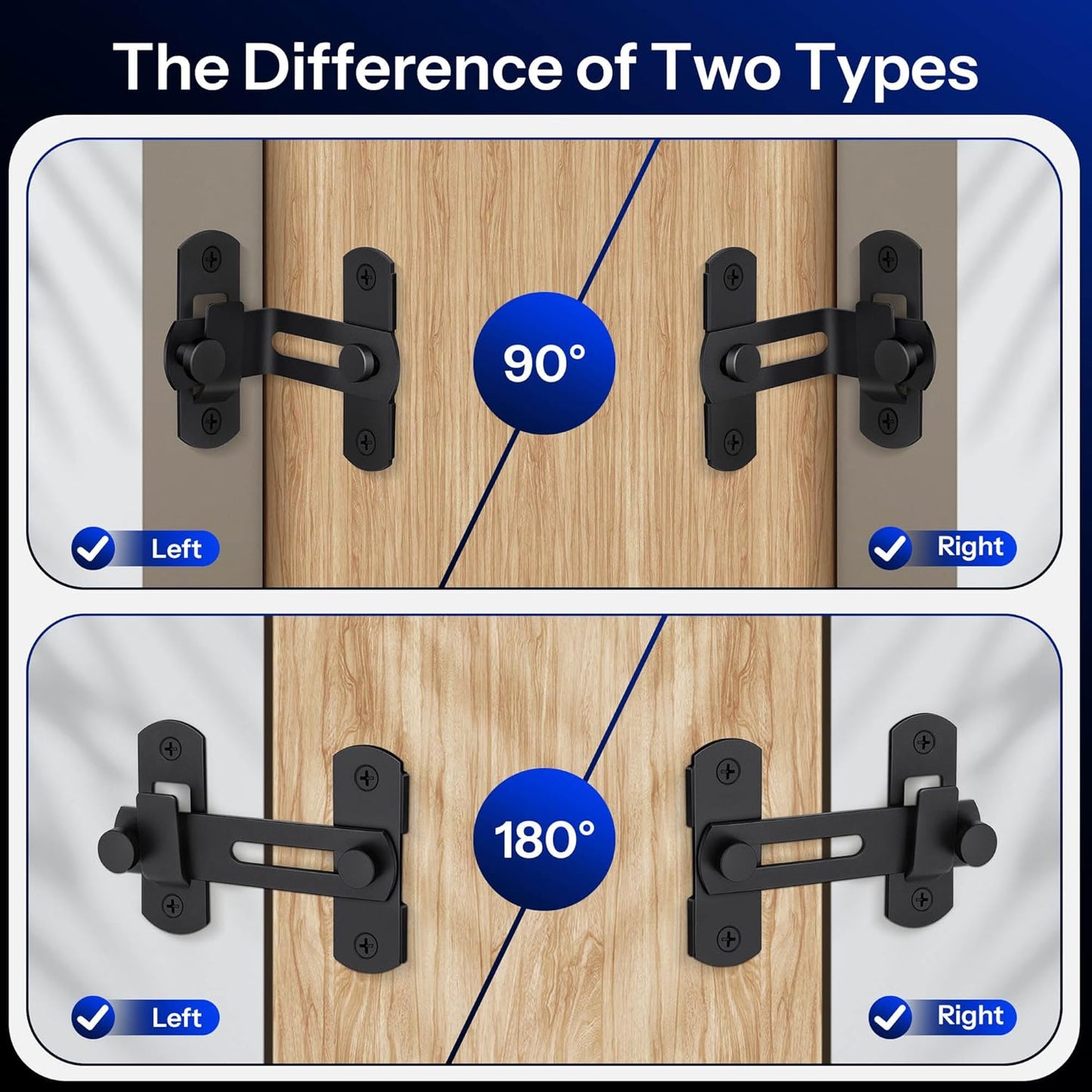 Black 90 Degree Flip Door Sliding Latch with Screws for Safety - Ideal for Barn, Window, Fence, Pet, Sliding Doors - Indoor/Outdoor