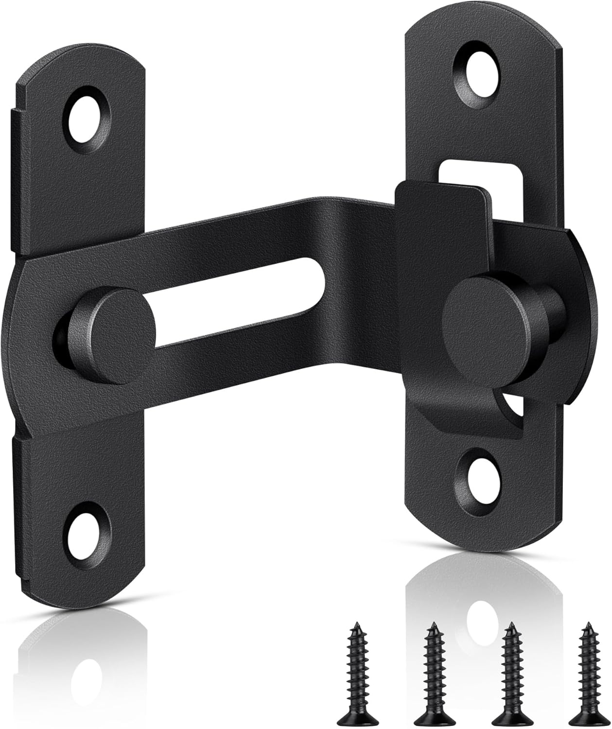 Black 90 Degree Flip Door Sliding Latch with Screws for Safety - Ideal for Barn, Window, Fence, Pet, Sliding Doors - Indoor/Outdoor