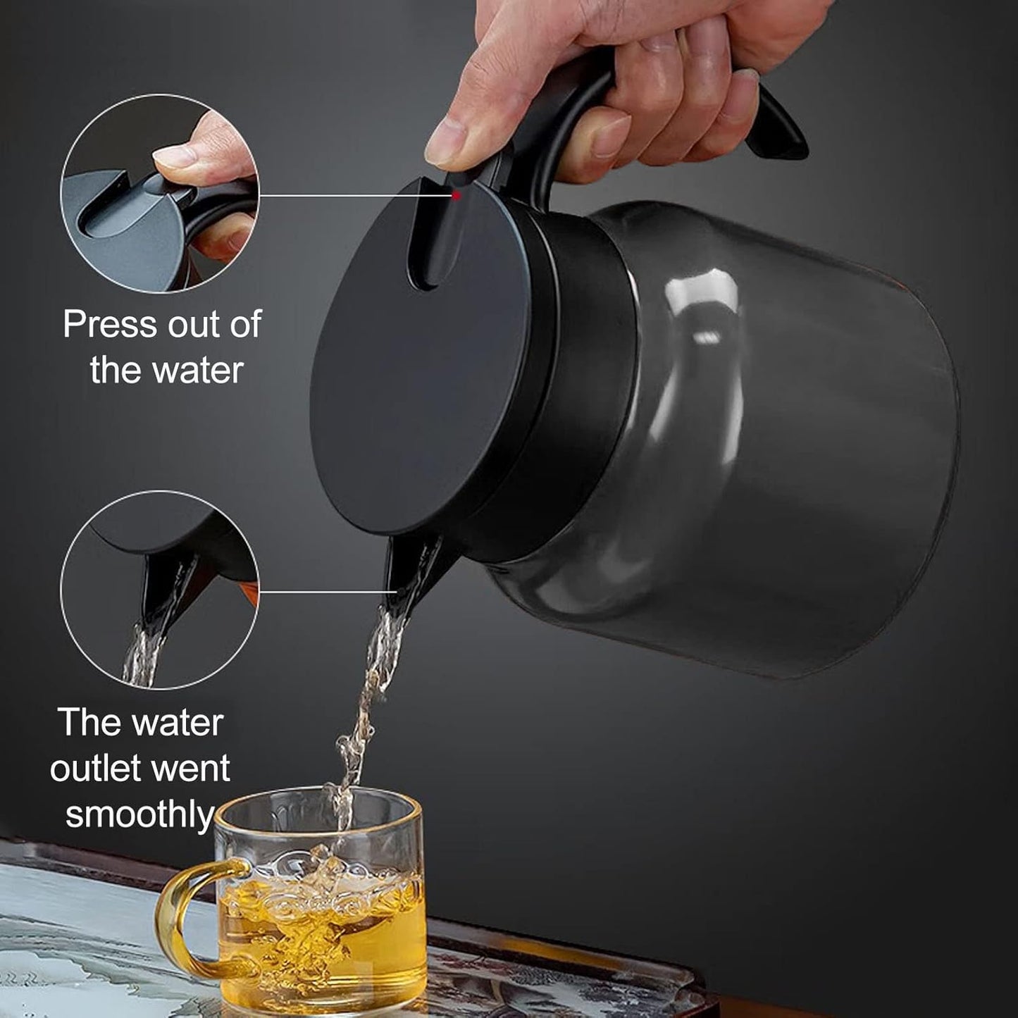 Black Agatige 1000ml Insulated Teapot with Detachable Water Carafe for Home - Tea Water Separation, Thermal Carafe