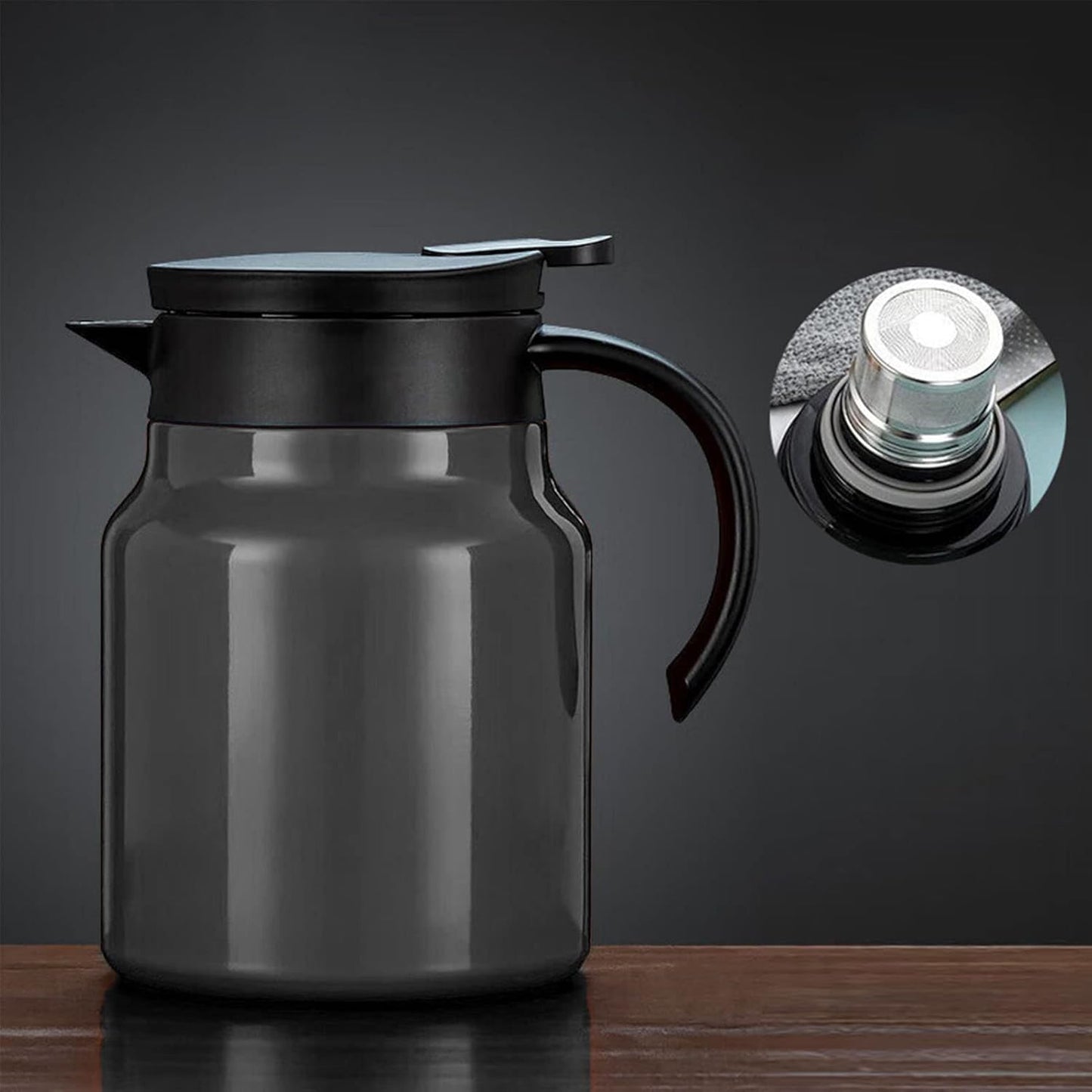 Black Agatige 1000ml Insulated Teapot with Detachable Water Carafe for Home - Tea Water Separation, Thermal Carafe