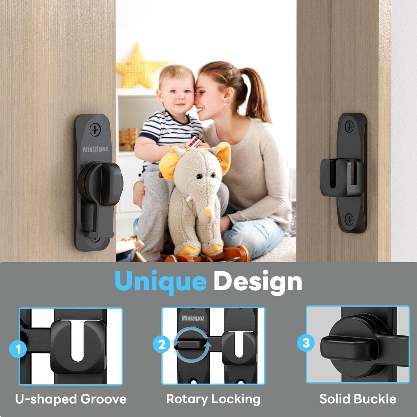 Black Barn Door Lock for Privacy - 90/180 Degree Flip Sliding Door Latch for Garden, Bathroom, Window, Outdoor, Cabinet - Single Pack