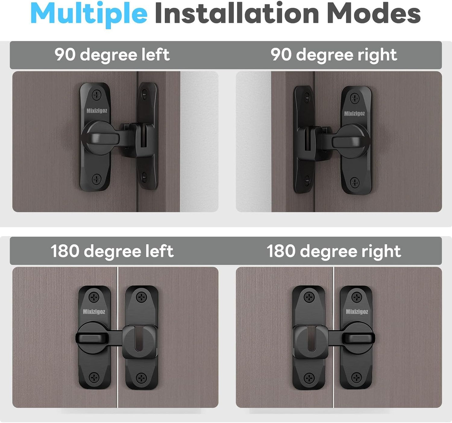 Black Barn Door Lock for Privacy - 90/180 Degree Flip Sliding Door Latch for Garden, Bathroom, Window, Outdoor, Cabinet - Single Pack