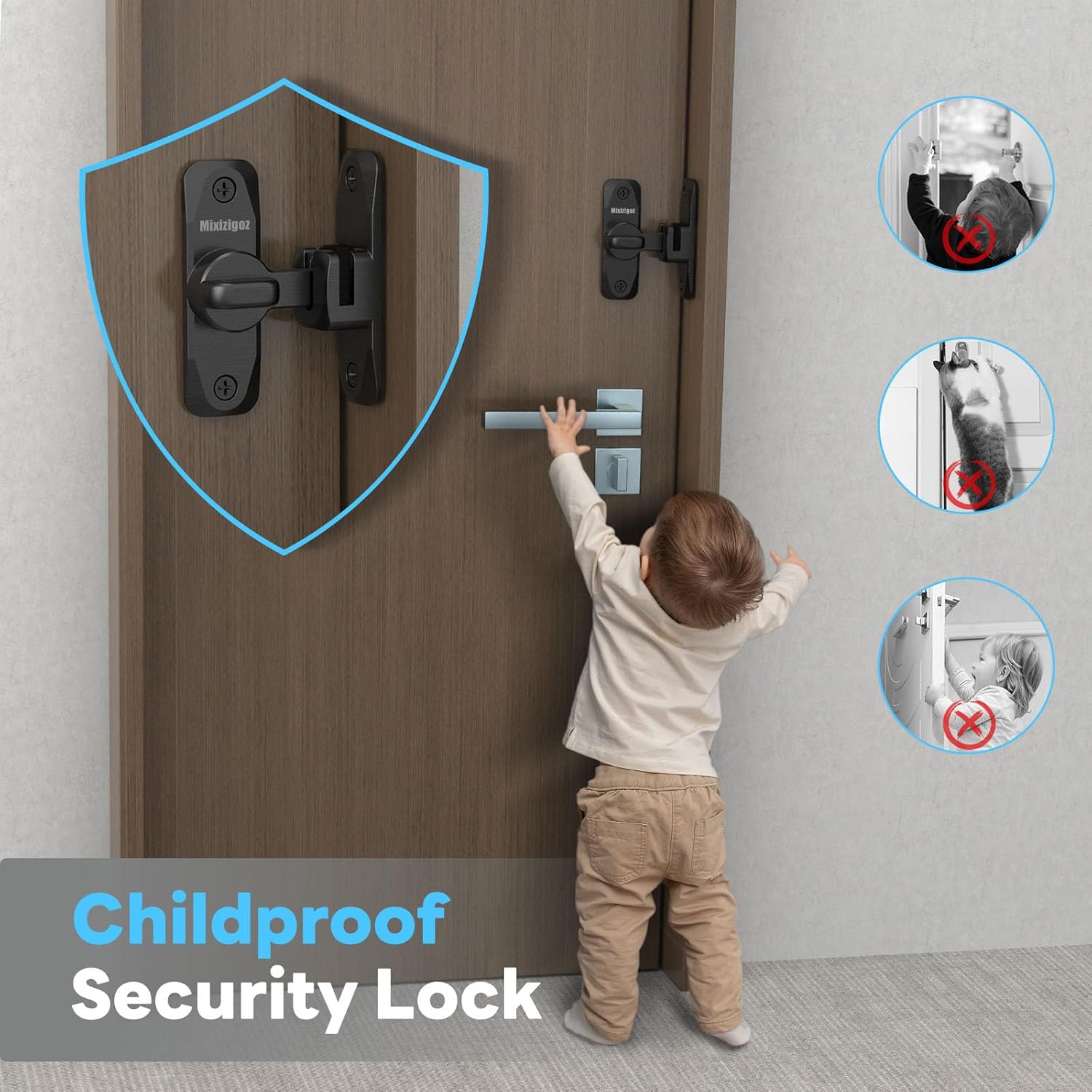 Black Barn Door Lock for Privacy - 90/180 Degree Flip Sliding Door Latch for Garden, Bathroom, Window, Outdoor, Cabinet - Single Pack