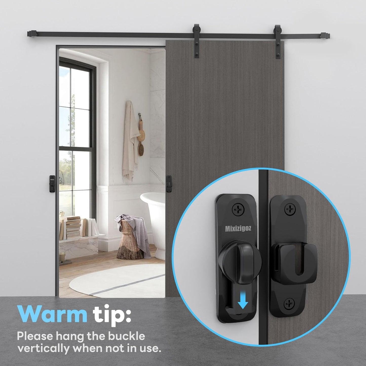 Black Barn Door Lock for Privacy - 90/180 Degree Flip Sliding Door Latch for Garden, Bathroom, Window, Outdoor, Cabinet - Single Pack