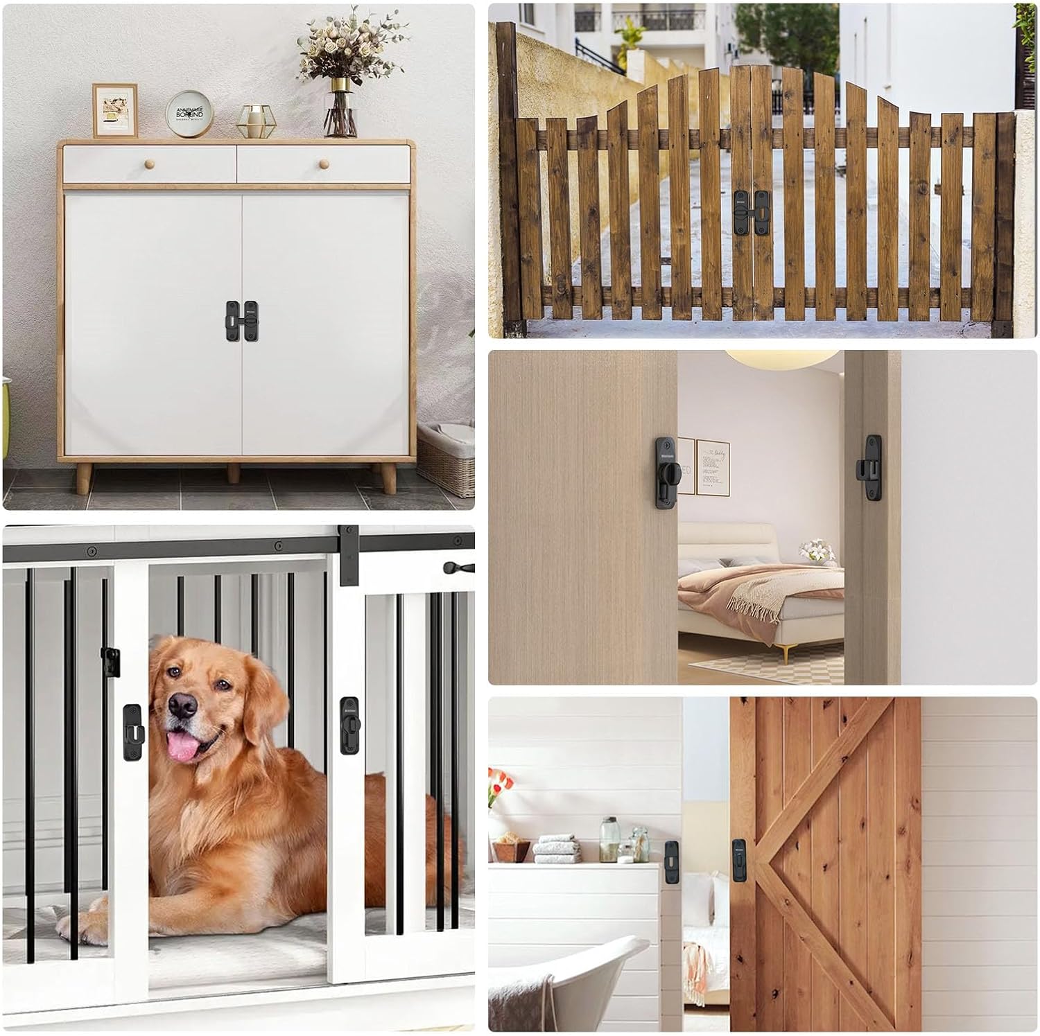 Black Barn Door Lock for Privacy - 90/180 Degree Flip Sliding Door Latch for Garden, Bathroom, Window, Outdoor, Cabinet - Single Pack