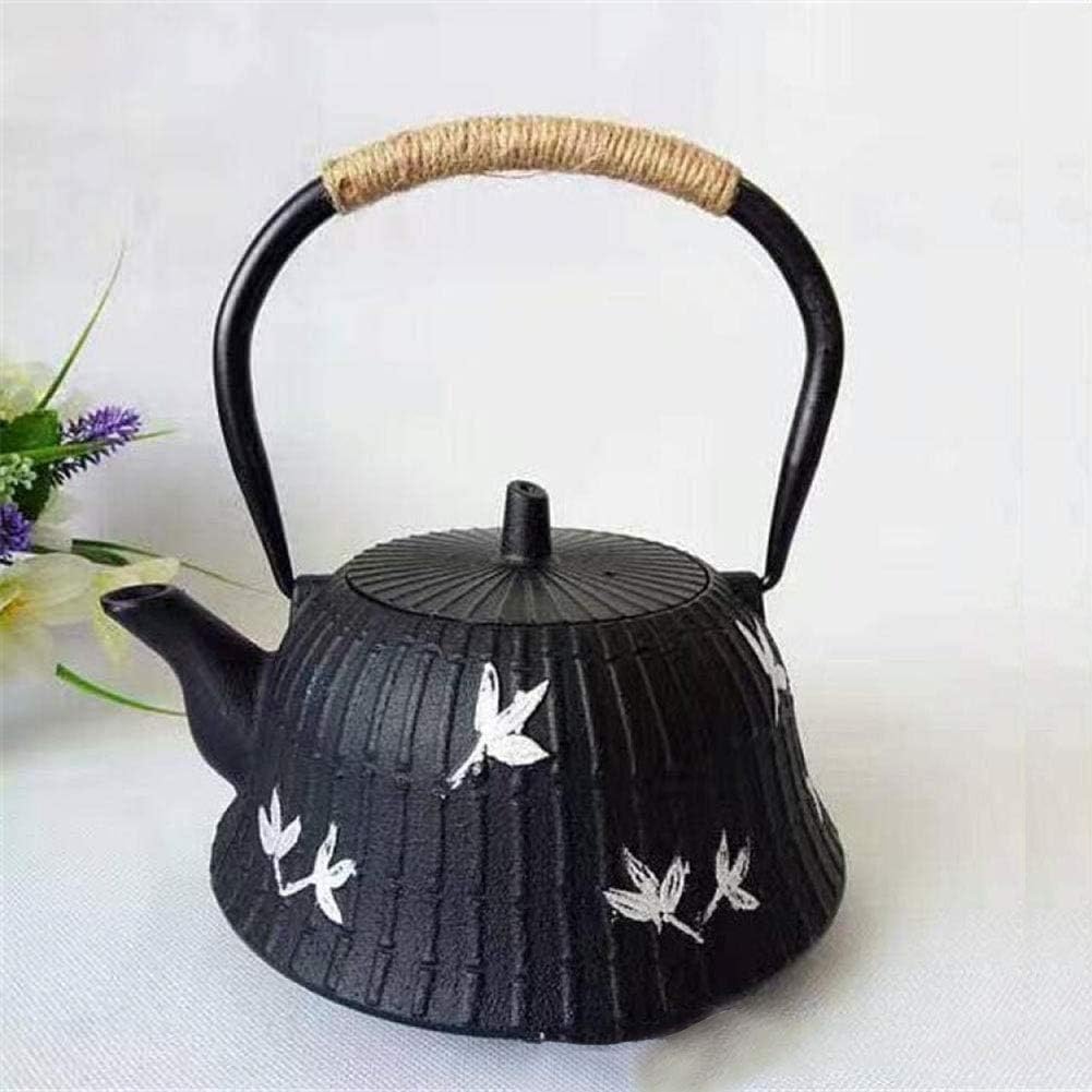 Black Cast Iron Teapot with Infuser and Enamel Interior - Stovetop Safe Tea Kettle for Coffee and Tea