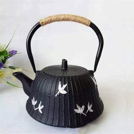 Black Cast Iron Teapot with Infuser and Enamel Interior - Stovetop Safe Tea Kettle for Coffee and Tea