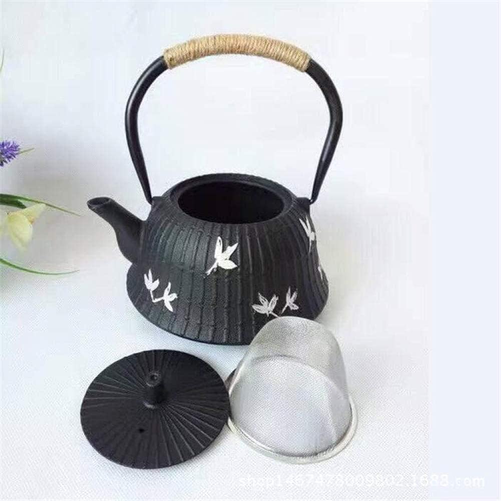 Black Cast Iron Teapot with Infuser and Enamel Interior - Stovetop Safe Tea Kettle for Coffee and Tea