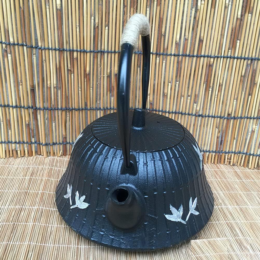 Black Cast Iron Teapot with Infuser and Enamel Interior - Stovetop Safe Tea Kettle for Coffee and Tea