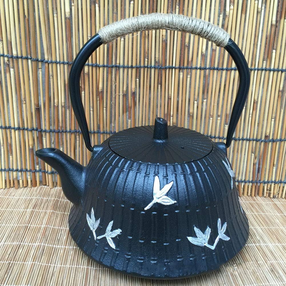 Black Cast Iron Teapot with Infuser and Enamel Interior - Stovetop Safe Tea Kettle for Coffee and Tea
